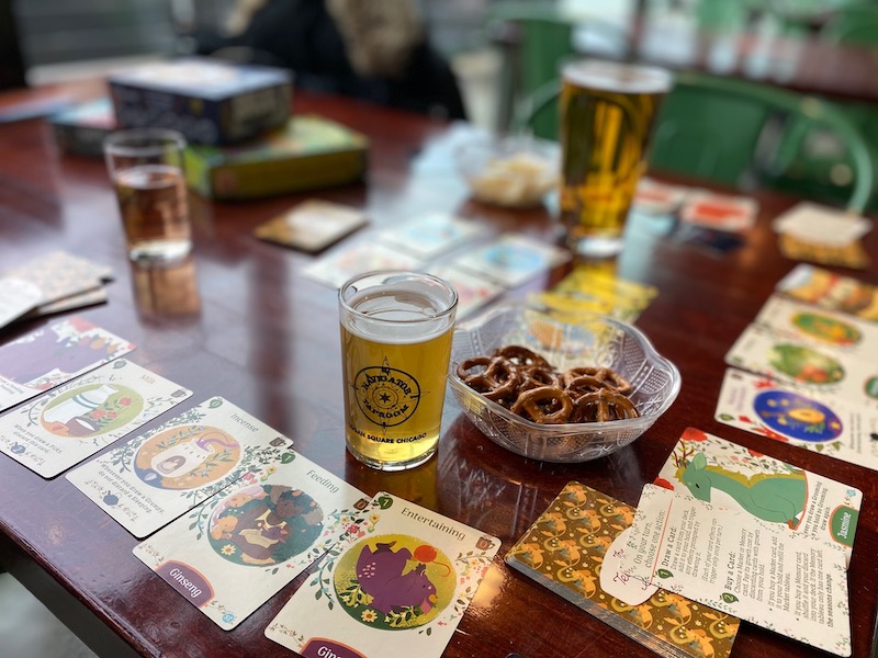 card game and beer
